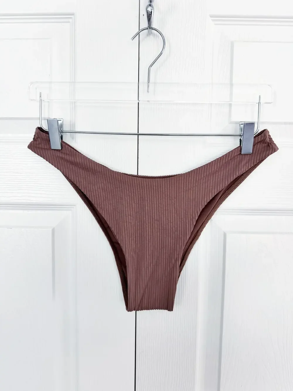 Monday Swimwear Byron Bikini Bottom Size V Brown Ribbed Cheeky Mid Rise Resort